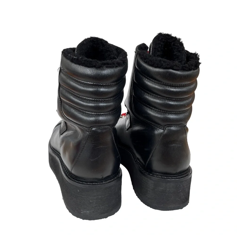 ALLSAINTS Fae Lace-Up Winter Hiker Boots, Black Leather, Red Laces, Wedge, EU 38 - Picture 7 of 10